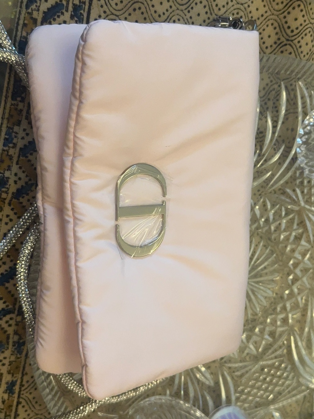 Dior Light Pink Satin Clutch with glitter  Silver Chain Detail - Picture 16 of 16